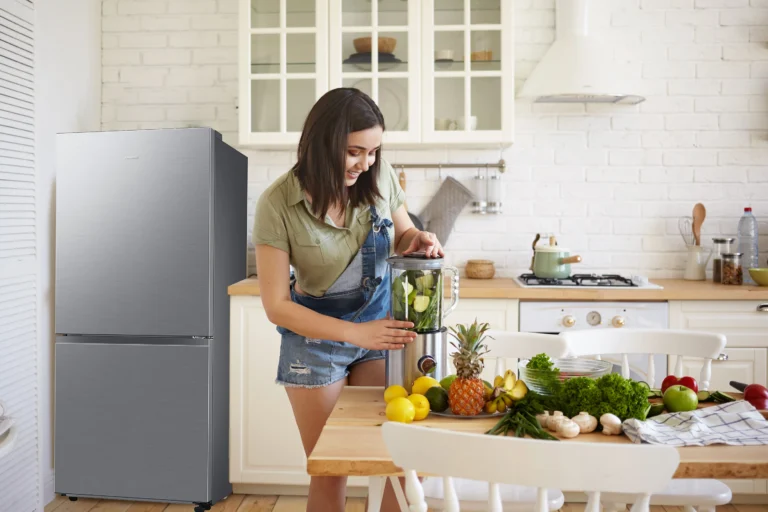 a girl with refrigerator
